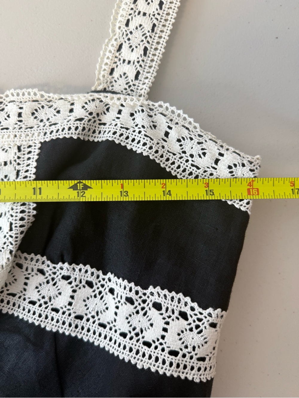 Ann Taylor LOFT Black Linen Crochet Lace Trim Mini Dress Size 4 Cottagecore - Picture 10 of 11